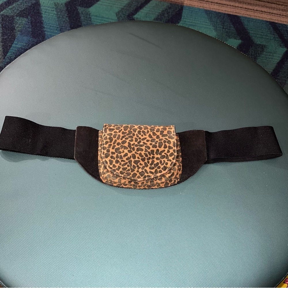 Leather belt bag cheetah pouch stretch med large M L